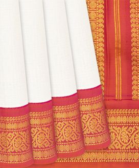 White Handloom Gadwal Silk Cotton Saree With Red Border