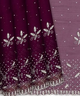 Burgundy Woven Blended Crepe Saree With Embroidered Motifs
