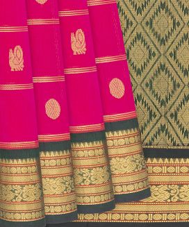 Pink Handloom Silk Cotton Saree With Green Border
