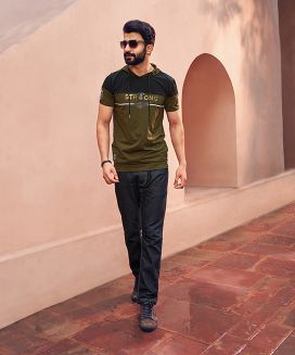 Black & Olive Green Casual T- Shirt