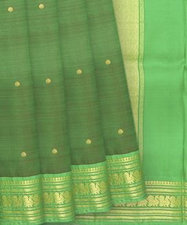 Green Handwoven Kanchipuram Silk Saree With Coin Butta and Annam Motifs in Zari border