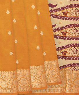 Yellow Banarasi Silk Saree With Floral Motifs
