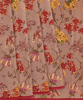 Mauve Printed Silk Saree With Floral Motifs
