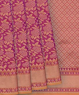 Hot Pink Handwoven Uppada Weave Silk Saree With Floral Motifs & Zari Border
