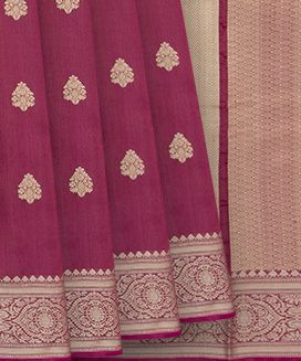 Crimson Banarasi Silk Saree With Floral Motifs
