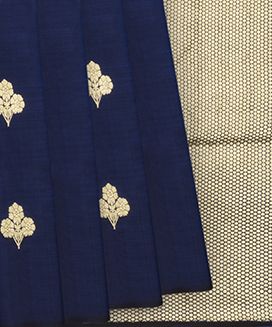 Navy Blue Handwoven Banarasi Silk Saree With Floral Butta
