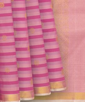 Pink Handwoven Kanchipuram Silk saree With Stripes & Chakaram Butta