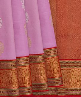 Pink Handwoven Kanchipuram Korvai Silk Saree With Floral Motifs in Gold And Silver Zari 