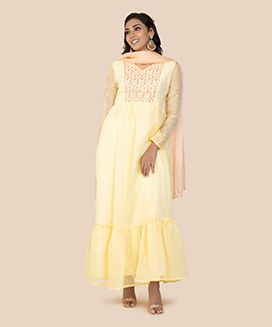 Yellow Embroidered Ethnic Dress  
