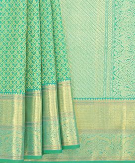 Green Handwoven Kanchipuram Silk Saree With Mango Motifs 