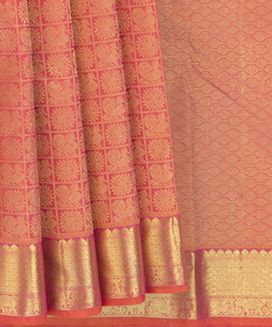Pink Hand woven KanchipuramSilkSariWithAnnamChakramMotifs