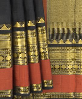 Black Hand woven Kanchipuram Silk Sari