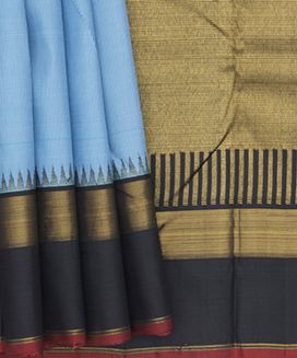 Blue Handwoven Kanchipuram Korvai Silk Saree With Checks 