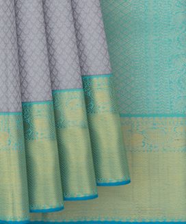 Grey Shot With Lavender Handwoven Kanchipuram Korvai Silk Saree