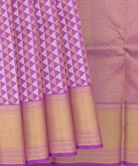 Lilac Handwoven Kanchipuram Silk Saree With Gold&Silver Zari LilacTriangles