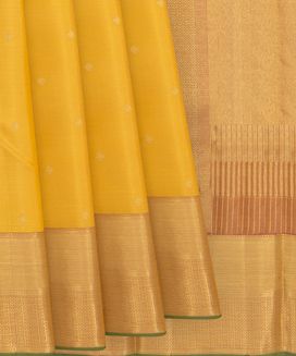 Mustard Handwoven Kanchipuram ���������������������������Vairaoosi��������������������������� Silk Saree With Zari Stripes