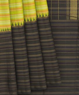 Green Handwoven Kanchipuram Korvai Silk Saree With Stripes