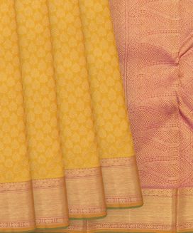 MangoYellow Handwoven Kanchipuram Korvai Silk Saree With Zari Motifs