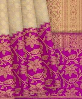 Cream Handwoven Kanchipuram Korvai Silk Saree