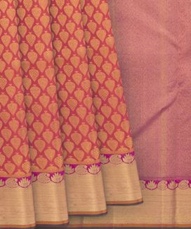 Peach Handwoven Kanchipuram Korvai Silk Saree With Zari Motifs