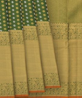 Green Handwoven Kanchipuram Silk Saree With Gold&Silver Rudraksham Motifs