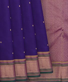 Blue Handwoven Kanchipuram Silk Saree with small buttas