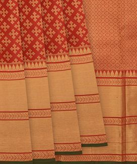 Red Handwoven Kanchipuram Silk Saree With Koallam Motifs