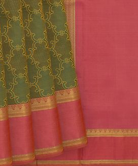 Green Handwoven Kanchipuram ' Lino ' Silk Saree 