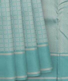 Turquoise Handwoven Kanchipuram Silk Saree With Small Motifs in Silver 