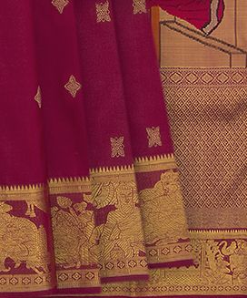 Crimson Handwoven Kanchipuram "Hamsa Damayanthi" Silk Saree