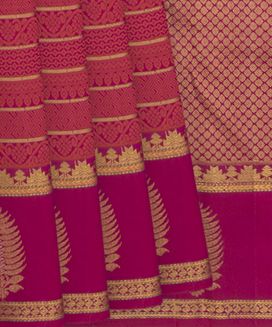 Pink Handwoven Kanchipuram Silk Saree With Small Motifs In Striped Pattern and Beldari Zari Stripes