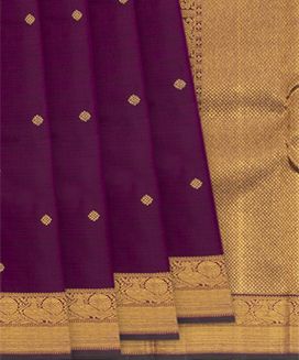 Purple Handwoven Kanchipuram Silk Saree With Kamalam Butta and Annam Motifs In Border