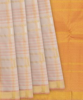 Peach Handwoven Kanchipuram Silk Saree With Silver & Golden Zari Chec