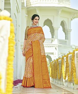 Yellow Handwoven Kanchipuram Tissue Silk Saree With Floral Meenakari Motifs