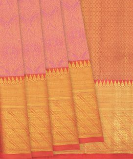 Bubble Gum Pink Handwoven Kanchipuram Silk Saree With Floral Motifs
