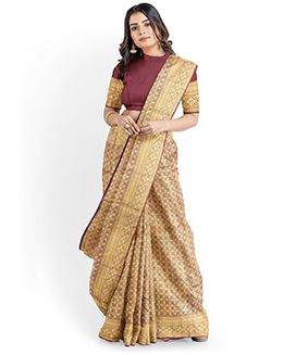 Maroon Handloom Kanchipuram Natural Dyed Silk Saree with Lotus wine zari motifs 