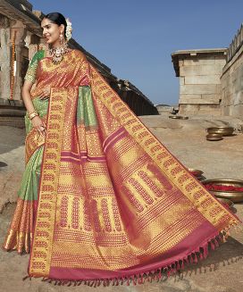 Green Handloom Natural Dyed Kodali Karuppur Inspired Kanchipuram Revival Silk Saree