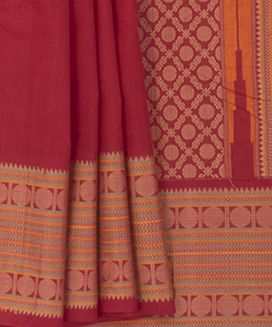 Maroon Handwoven Kanchi Cotton Sari