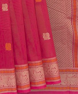 Pink Handwoven Kanchi Cotton Saree with Annam Motifs