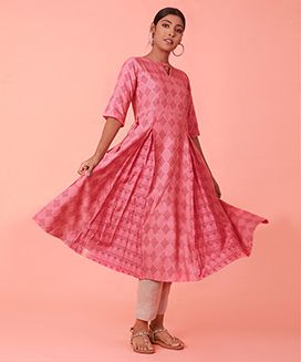 Bright Pink Printed Flared Kurta-L-M-S-XL-XS