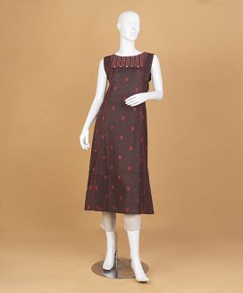 Brown and Red embroidered Cotton Kurti