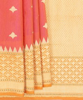 Pink Benares Handwoven Chanderi Jamdani Sari