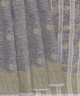 Grey Handwoven Cotton Linen Saree