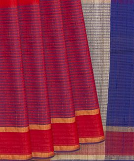Red Linen Saree With Stripes
