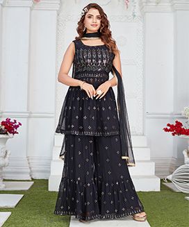 Black sharara set with gold sequin embroidery 
