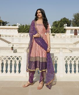 Dusty Pink and Purple Embroidered Silk Salwar Set