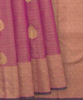 Dusty Pink Handwoven Kanchipuram Tissue Silk Saree With Mango Butta & Diamond Motifs in Border & Pallu