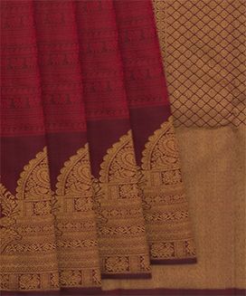 Maroon Handwoven Kanchipuram Silk Saree with Annam And Mango Motifs