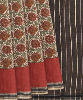 Beige Handwoven Tussar Silk Saree With Print