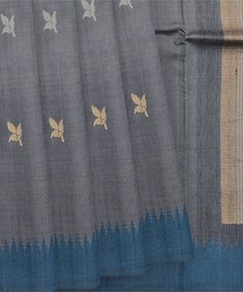 Grey Handwoven Tussar Silk Sari
